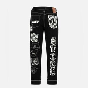 Evisu Black White Multi-Pocket Tapered Embroidered Denim Jeans NWT w Bag